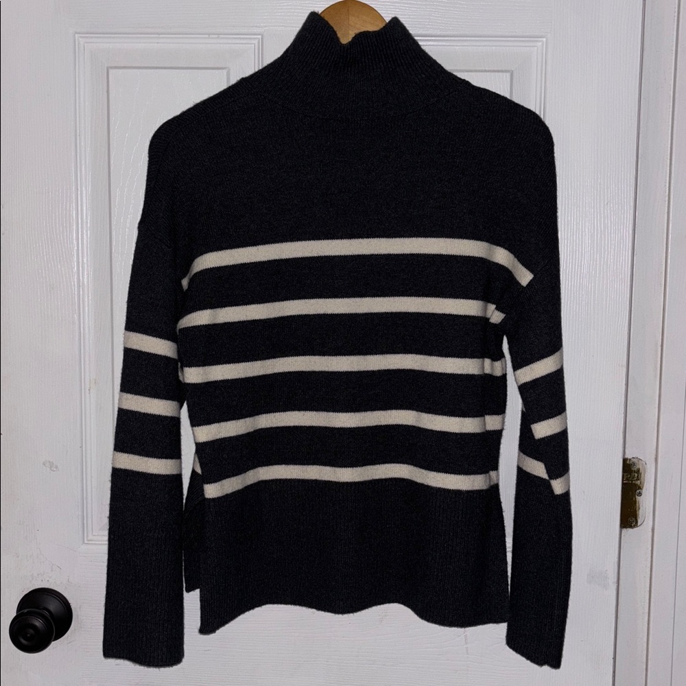 Banana Republic Black and Cream Striped Turtleneck Sweater